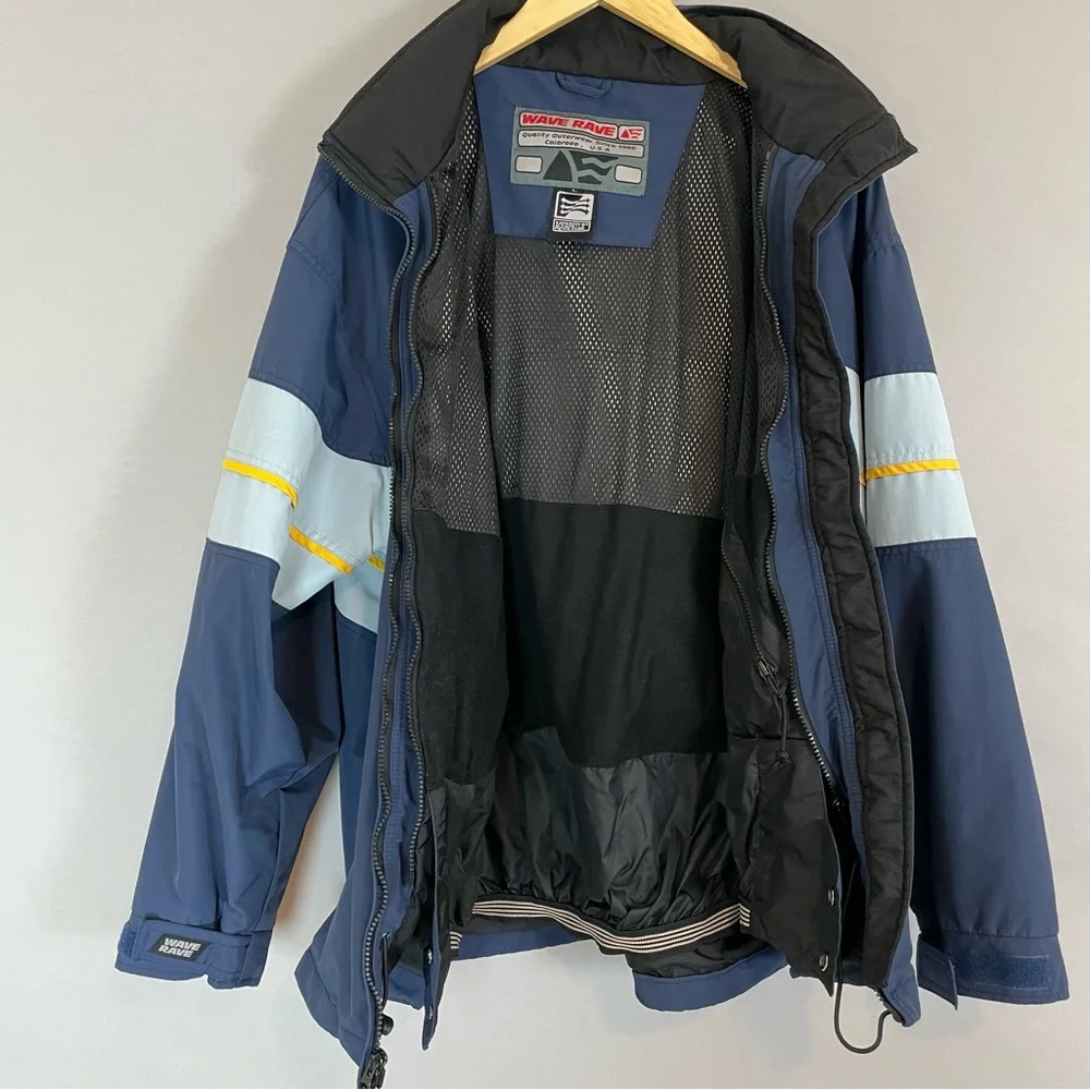 Vintage Wave Rave Jacket Men Snowboarding Blue Nylon 90s Zipper Yellow Coat‎